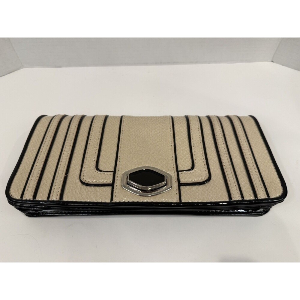 WHBM Beige Black Striped Envelope Clutch Wallet Retro Mod Evening Bag - Picture 5 of 9
